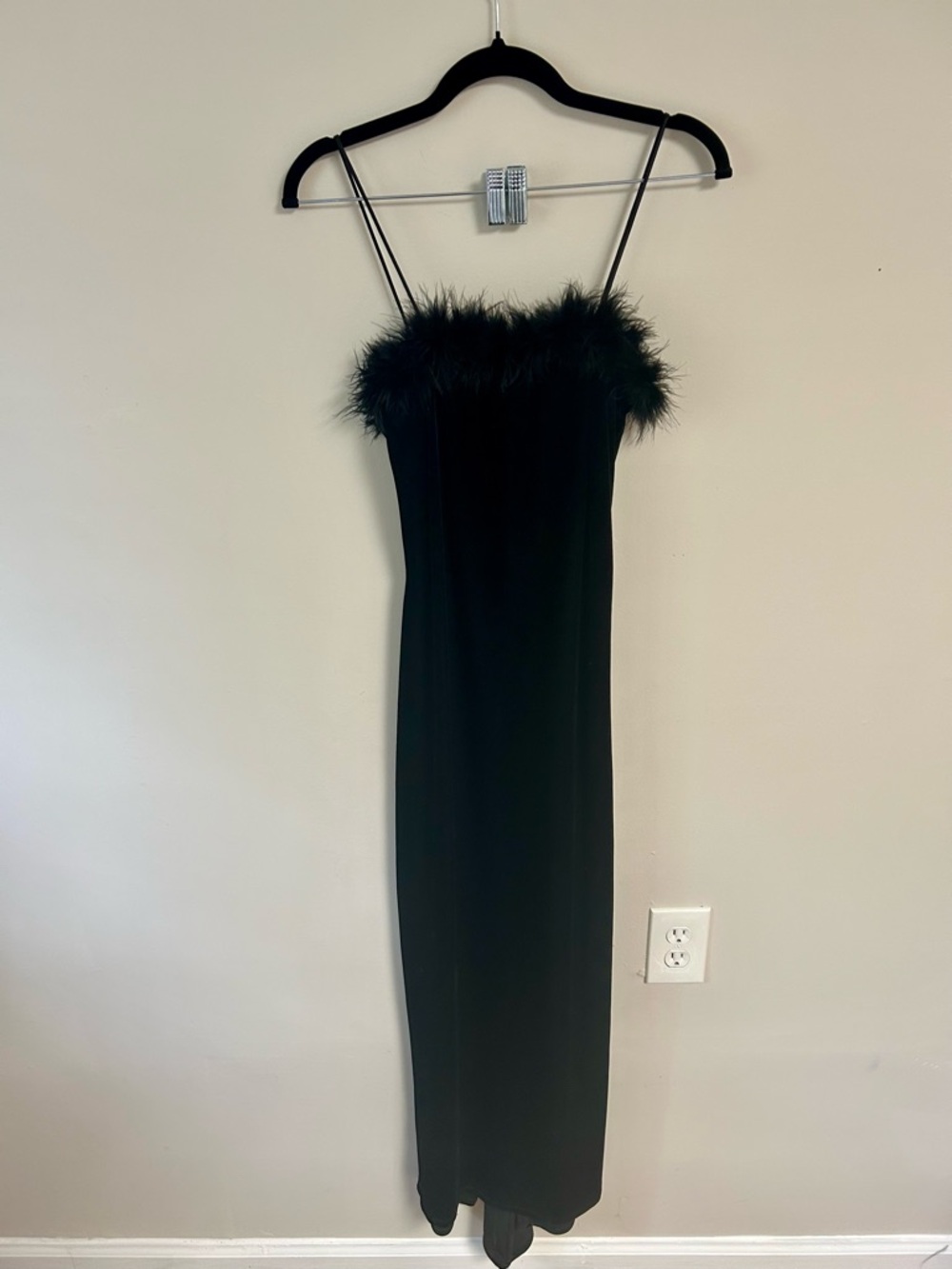 Vintage Feather-Trim Evening Dress